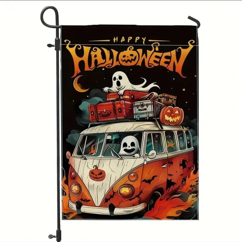 Happy Halloween Ghost Van Garden Flag 12x18-NEW
